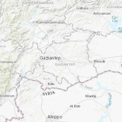 Map showing location of Gaziantep (37.059440, 37.382500)
