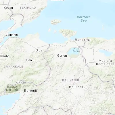 Map showing location of Gönen (40.104900, 27.653990)