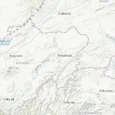 Map showing location of Pınarbaşı (38.722850, 36.393140)