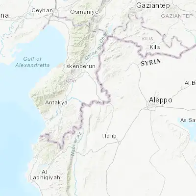 Map showing location of Reyhanlı (36.267910, 36.567470)