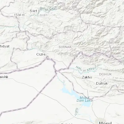 Map showing location of Silopi (37.243790, 42.463450)