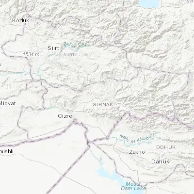 Map showing location of Şırnak (37.513930, 42.454320)