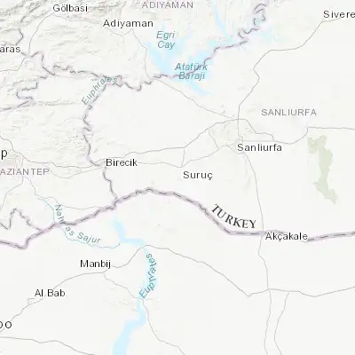 Map showing location of Suruç (36.976120, 38.425330)