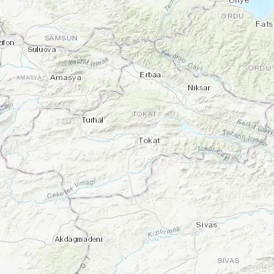 Map showing location of Tokat (40.313890, 36.554440)