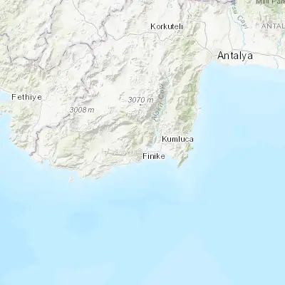 Map showing location of Turunçova (36.368890, 30.137500)