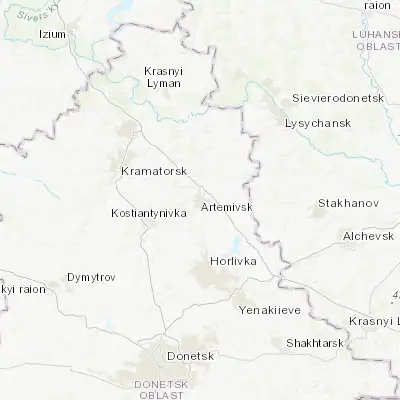 Map showing location of Bakhmut (48.594410, 37.999830)