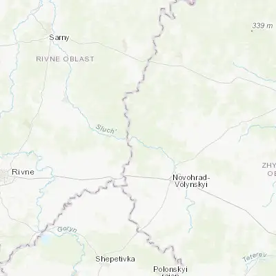 Map showing location of Horodnytsia (50.806970, 27.316760)