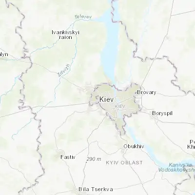 Map showing location of Kotsiubynske (50.488360, 30.329570)