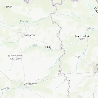 Map showing location of Malyn (50.772330, 29.238330)
