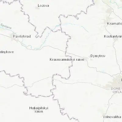 Map showing location of Mezhova (48.253180, 36.734680)