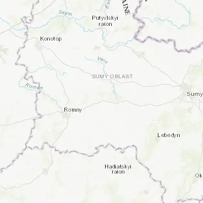 Map showing location of Nedryhailiv (50.833980, 33.876260)