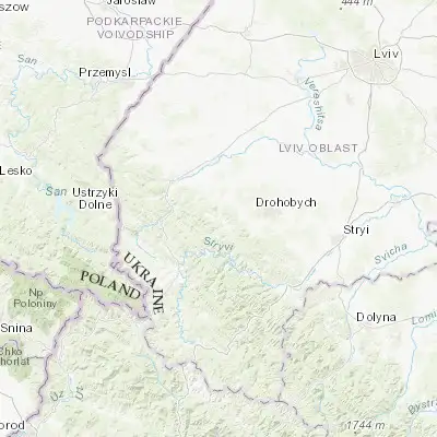 Map showing location of Pidbuzh (49.331940, 23.251170)