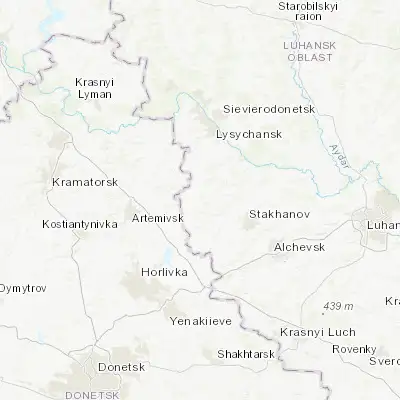 Map showing location of Popasna (48.633280, 38.378040)