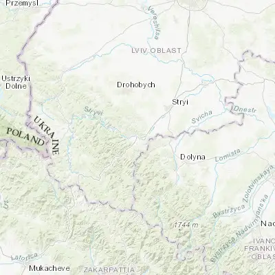 Map showing location of Verkhnie Synevydne (49.103070, 23.590990)