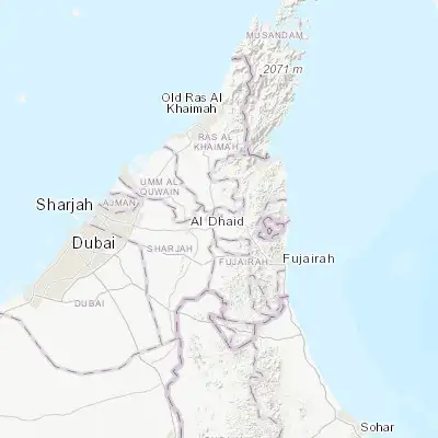 Map showing location of Al Manāmah (25.329900, 56.021880)