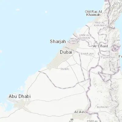 Map showing location of Dubai (25.077250, 55.309270)