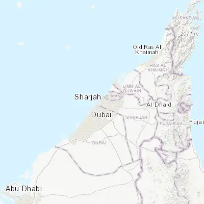 Map showing location of Sharjah (25.337370, 55.412060)