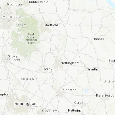 Map showing location of Hucknall (53.033330, -1.200000)