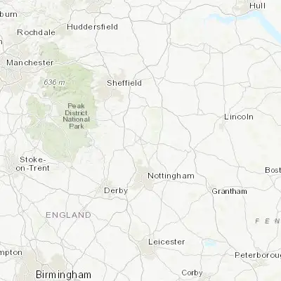 Map showing location of Mansfield (53.133330, -1.200000)