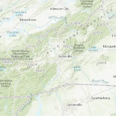 Map showing location of Asheville (35.600950, -82.554020)
