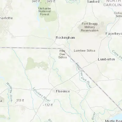 Map showing location of Bennettsville (34.617380, -79.684780)