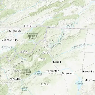 Map showing location of Boone (36.216790, -81.674550)