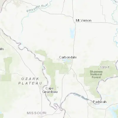 Map showing location of Carbondale (37.727270, -89.216750)