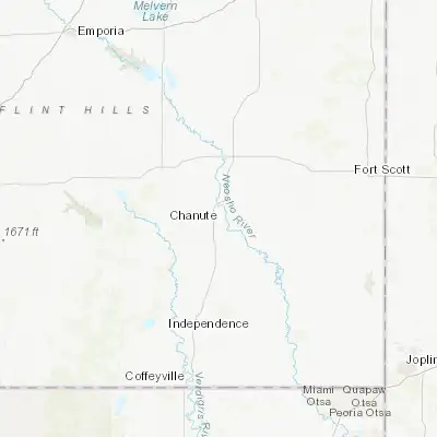 Map showing location of Chanute (37.679210, -95.457200)