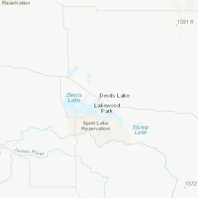 Map showing location of Devils Lake (48.112780, -98.865120)