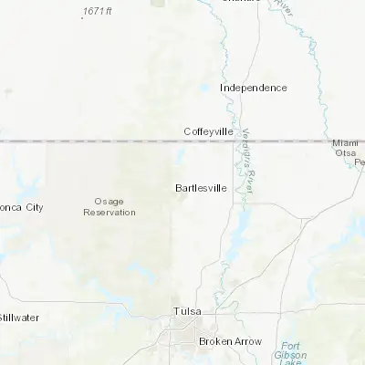Map showing location of Dewey (36.795920, -95.935540)