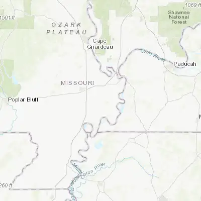 Map showing location of East Prairie (36.779780, -89.385630)