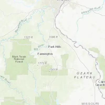 Map showing location of Farmington (37.780880, -90.421790)