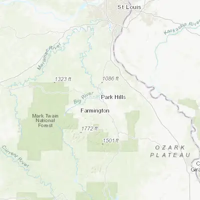 Map showing location of Flat River (37.850050, -90.516790)