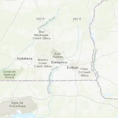 Map showing location of Fort Rucker (31.342820, -85.715380)