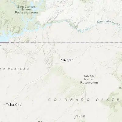 Map showing location of Kayenta (36.727780, -110.254580)