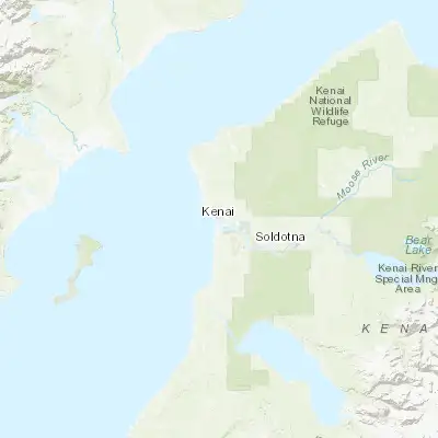 Map showing location of Kenai (60.554440, -151.258330)