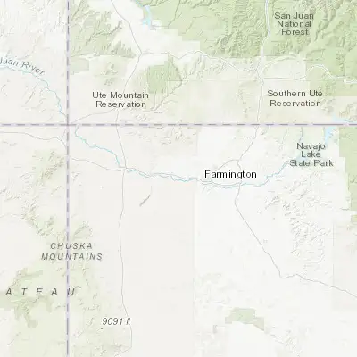 Map showing location of Kirtland (36.734170, -108.359800)