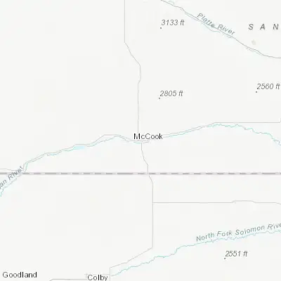 Map showing location of McCook (40.201950, -100.625710)