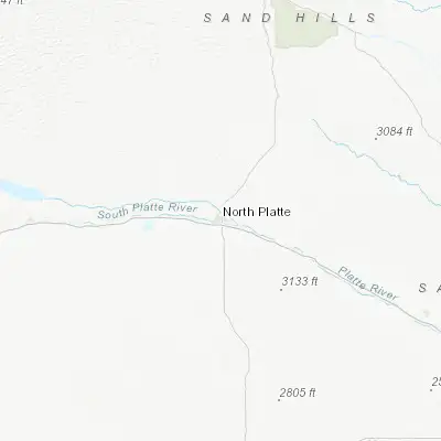 Map showing location of North Platte (41.123890, -100.765420)