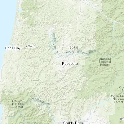 Map showing location of Roseburg (43.216500, -123.341740)