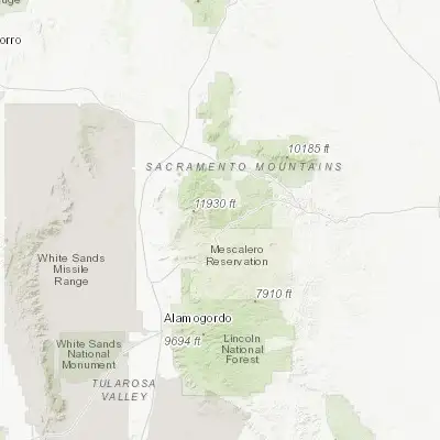 Map showing location of Ruidoso (33.331750, -105.673040)