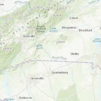 Map showing location of Rutherfordton (35.369290, -81.956770)