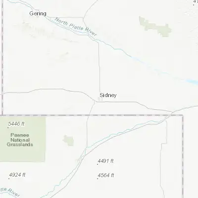 Map showing location of Sidney (41.142760, -102.977980)