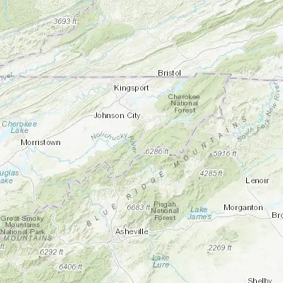 Map showing location of Unicoi (36.195390, -82.349580)