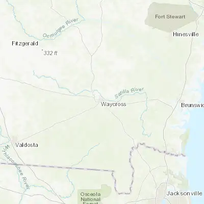 Map showing location of Waycross (31.213680, -82.355700)