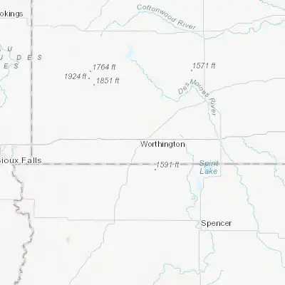 Map showing location of Worthington (43.619960, -95.596400)