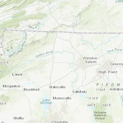 Map showing location of Yadkinville (36.134580, -80.659510)