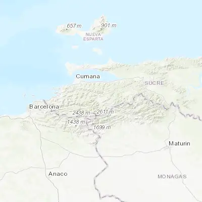 Map showing location of Aricagua (10.238610, -63.897610)