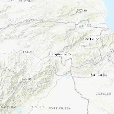 Map showing location of Los Rastrojos (10.025880, -69.241660)