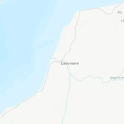 Map showing location of Laayoune (27.141800, -13.187970)